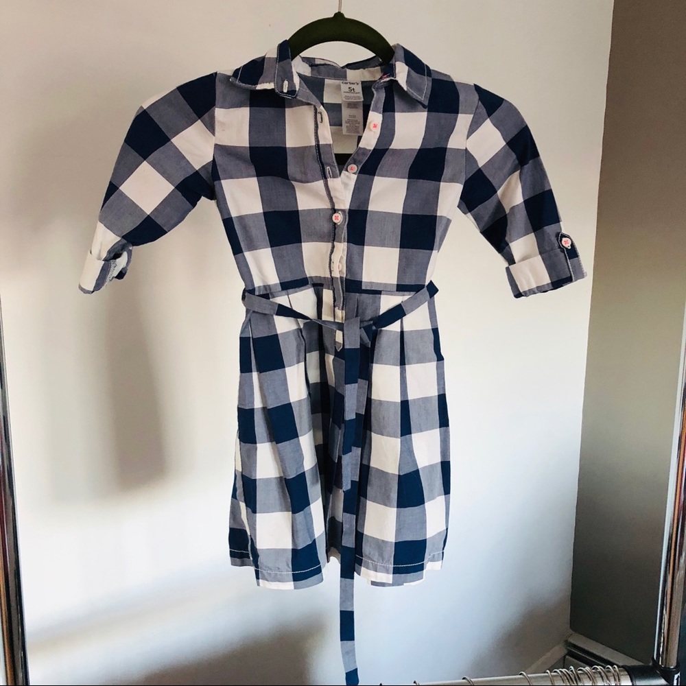 Carters Large Gingham Print Navy/White Dress- 5T